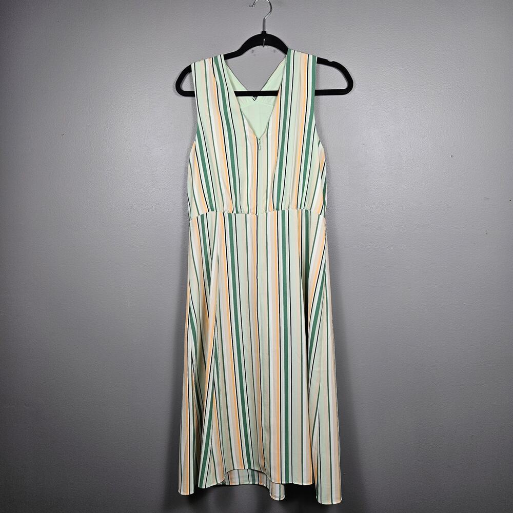 Ann Taylor Factory Striped Midi Dress‎ Size 6 Sleeveless High Neck Workwear